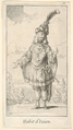 Habit d'Ixion: a man wearing a tonnelet with a sword in the belt, a turban with one large feather on his head, from "New designs for costumes" (Nouveaux desseins d'habillements à l'usage des balets operas et comedies), François Joullain French, Etching