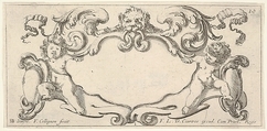 Plate 1: a cartouche with a lion head with wings at top center, a putto holding a blank escutcheon to either side, from 'Twelve cartouches' (Recueil de douze cartouches), François Collignon (French, Nancy ca. 1610–1687 Rome), Etching; second state of four