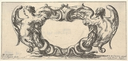 Plate 3: a cartouche with a woman with wings ending in a serpent's tail to left, seen from the front, a similar woman seen from the back to right, from 'Twelve cartouches' (Recueil de douze cartouches), François Collignon (French, Nancy ca. 1610–1687 Rome), Etching; second state of four