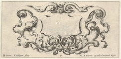 Plate 7: a cartouche with the mask of an ogre at top center, scrollwork to either side, from 'Twelve cartouches' (Recueil de douze cartouches), François Collignon (French, Nancy ca. 1610–1687 Rome), Etching; second state of four