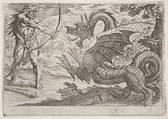Hercules and the Serpent Ladon, from "The Labors of Hercules", Antonio Tempesta  Italian, Etching