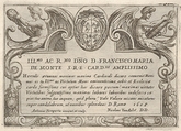 Title plate with the arms of Cardinal Francesco Maria de Monte, for "The Labors of Hercules", Antonio Tempesta  Italian, Etching
