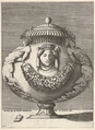 Antique Lidded Urn with Hybrid Male Sphinxes and a Female Mask on the Body, from "Vases after the Antique", Enea Vico Italian, Engraving; first or second state