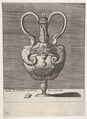Antique Lidded Vase with Two Handles emerging from the Heads of Hybrid Female Sphinxes, from "Vases after the Antique", Enea Vico Italian, Engraving; second state