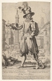 Giovanni Grosso standing on the Quirinal Hill in Rome, with his right arm outstretched and a snake coiled around his foot and sword, Francesco Villamena  Italian, Engraving
