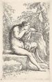 A semi-nude woman seated, resting her head on a rock, from "Figurine", Salvator Rosa Italian, Etching and drypoint