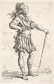 A warrior facing right wearing a plumed helmet and holding a staff, from "Figurine", Salvator Rosa Italian, Etching with drypoint