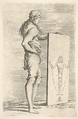 A figure supporting a tablet with a representation of a herm of Diana of Ephesus, from "Figurine", Salvator Rosa Italian, Etching