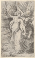Judith with the head of Holofernes, which she places into a sack held by the figure behind her, she bears a sword in her outstretched right arm, Parmigianino (Girolamo Francesco Maria Mazzola)  Italian, Etching and engraving