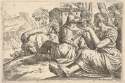 Shepherd and Shepherdess, Playing Flute, Marco San Martino  Italian, Etching