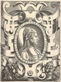 Bust profile portrait of Catherine de' Medici in an ornamented frame, from "Portraits of some princes and illustrious people" (Ritratti di alcuni prencipi, et huomini illustri; also titled Imagines quorundam principum et illustrium virorum), Nicolò Nelli  Italian, Engraving