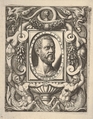 Bust portrait of Cosimo I de' Medici, in an oval frame set within a rectangular plaque, surrounded by fantastical ornament, Nicolò Nelli  Italian, Etching and engraving