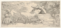 Piping satyr and two fauns, from "The Triton Group", Salvator Rosa  Italian, Etching with drypoint