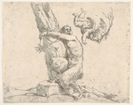 A winged putto flogging a satyr tied to a tree, Jusepe de Ribera (called Lo Spagnoletto)  Spanish, Etching