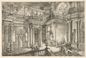 Interior of a Classical Building Showing People Engaged in Conversation, Pietro Francesco Prina Italian, Etching