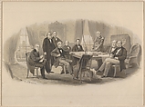 President Lincoln and His Cabinet, Christian Schussele  American, born France, Pen and grey ink, brush and gray and brown wash