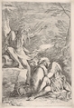 Dream of Aeneas, Aeneas rests on his shield, while the river god Tiber points upward, Salvator Rosa  Italian, Etching with drypoint