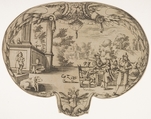 Fan design, with figures eating outdoors, Valerio Spada  Italian, Etching, silhouetted around the perimeter
