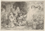 The Angel Leaving the Family of Tobias, Rembrandt (Rembrandt van Rijn)  Dutch, Etching; third of nine states