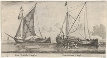 A Friesland Ketch and a Gelderse Keth, from "Various Ships and Views of Amsterdam, part II", Reinier Nooms, called Zeeman Dutch, Etching