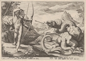 Apollo Killing the Python, Robert Willemsz de Baudous Netherlandish, Engraving