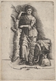 Victory or Minerva, helmet on the groud to the right, Nicoletto da Modena  Italian, Engraving