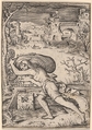 A man carrying  sack striding to the left, Nicoletto da Modena  Italian, Engraving