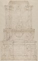 Design for the Tomb of Pope Julius II della Rovere, Michelangelo Buonarroti (Italian, Caprese 1475–1564 Rome), Pen and brown ink, brush and brown wash, over stylus ruling and leadpoint