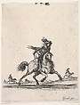 A horseman galloping towards right with sword in hand, other horsemen in the background, from "Various cavalry exercises" (Diverses exercices de cavalerie), Stefano della Bella  Italian, Etching