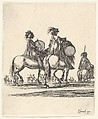 Two musketeers with drums on horseback following a procession to the right, from "Various cavalry exercises" (Diverses exercices de cavalerie), Stefano della Bella  Italian, Etching