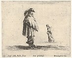 Plate 17: a man wearing a plumed hat in center facing right, a woman walking towards the left in the background, from "Diversi Capricci", Stefano della Bella  Italian, Etching; third state of four (De Vesme)