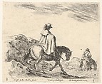 Plate 8: a horseman descends a riverbank, another horseman in river to right, from "Diversi Capricci", Stefano della Bella  Italian, Etching; third state of four (De Vesme)