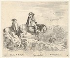 Plate 10: two horsemen descending a mountain at left, another horseman to right in background, from "Diversi Capricci", Stefano della Bella  Italian, Etching; third state of four (De Vesme)