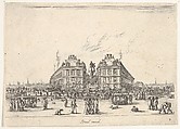 Plate 2: La Place Dauphine, on the coast of Pont Neuf, the equestrian statue of Louis XIII in center, seen from the back and numerous figures, from "Various Figures" (Agréable diversité de figures), Stefano della Bella Italian, Etching; undescribed state between second and third of five