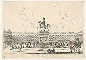 Plate 3: La Place Royale, equestrian statue of Louis XIII in profile facing the left in center, various horsemen and figures in background, from "Various Figures" (Agréable diversité de figures), Stefano della Bella Italian, Etching; undescribed state between second and third of five