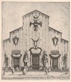 Façade of the church of San Lorenzo in Florence, decorated with the emperor's arms, four figures of death flanking the three entrances, the two in center on horseback, a large angel above central door, from "Ceremonies for the Funeral of Emperor Ferdinand II" (Funérailles de l'empereur Ferdinand II), Stefano della Bella  Italian, Etching; second state of two