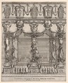 Interior of the church of San Lorenzo in Florence, five pillars, each with a large figure of death on a pedestal, ten hooded figures with staffs in foreground, two altars in the background, cartouches containing female figures above, from "Ceremonies for the Funeral of Emperor Ferdinand II" (Funérailles de l'empereur Ferdinand II), Stefano della Bella  Italian, Etching; second state of two