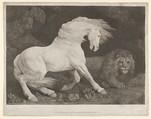 A Horse Affrighted at a Lion, George Stubbs  British, Etching with roulette work; third state of three
