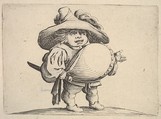 Small male figure in three-quarter view with outstreched left hand and right hand grasping sword at hip, from "Varie Figure Gobbi", Jacques Callot French, Etching