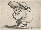 Small male figure playing a wind instrument, in profile view, from "Varie Figure Gobbi", Jacques Callot  French, Etching