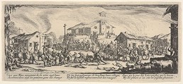 Plate 7: A town being sacked with church in the background, from "The Large Miseries of War" (Les misères et les malheurs de la guerre), Jacques Callot French, Etching