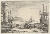 Harbor with large tower at left, and figures in the foreground, Claude Lorrain (Claude Gellée) French, Etching