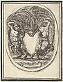 A cartouche formed by a tiger skin and flanked by two centaurs, plate 4 from "Nouvelles inventions de Cartouches", Stefano della Bella Italian, Etching