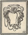 A cartouche flanked by dragons, their tails supporting a crown at top, plate 8 from "Nouvelles inventions de Cartouches", Stefano della Bella Italian, Etching