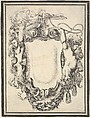 A cartouche flanked by two satyrs, crowned with half a herm and half a cardinal's hat, plate 7 from "Nouvelles inventions de Cartouches", Stefano della Bella Italian, Etching