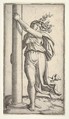 A young woman personifying Force or Strength holding a column, Marcantonio Raimondi  Italian, Engraving