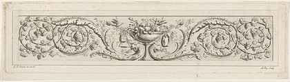 Design for a Frieze with Acanthus Scrolls and a Vase in the Center, Gilles Paul Cauvet  French, Etching