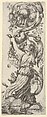A young girl, seen from behind, lifting a rabbit into the air for a dog above to grasp, another dog at her feet, from "Ornaments or Grotesques" (Ornamenti o Grottesche), Stefano della Bella Italian, Etching