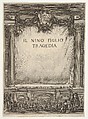 Title page for "The Child Nino" (Il Nino Figlio), a stage with the curtain drawn, the coat of arms of the duke of Modena at top center, spectators below, Stefano della Bella Italian, Etching