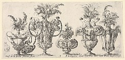 Six vases, and two sketches of vases on the extremities, plate 5 from "Collection of Various Vases" (Raccolta di Vasi Diversi), Stefano della Bella  Italian, Etching
